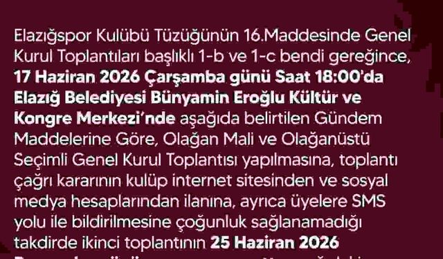 Elazığspor'da genel kurul tarihi netleşti