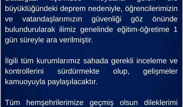 Malatya'da eğitime 1 gün ara verildi