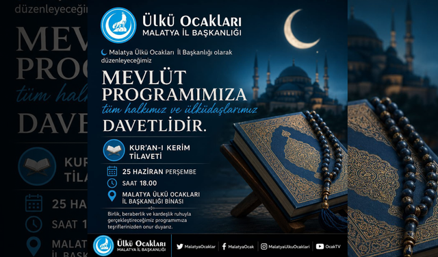 Malatya Ülkü Ocakları’ndan Mevlüt Programına Davet
