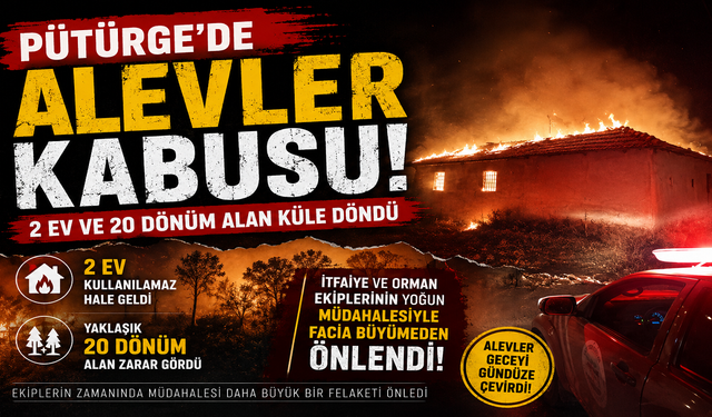 Pütürge’de Yangın: 2 Ev ve 20 Dönüm Alan Zarar Gördü